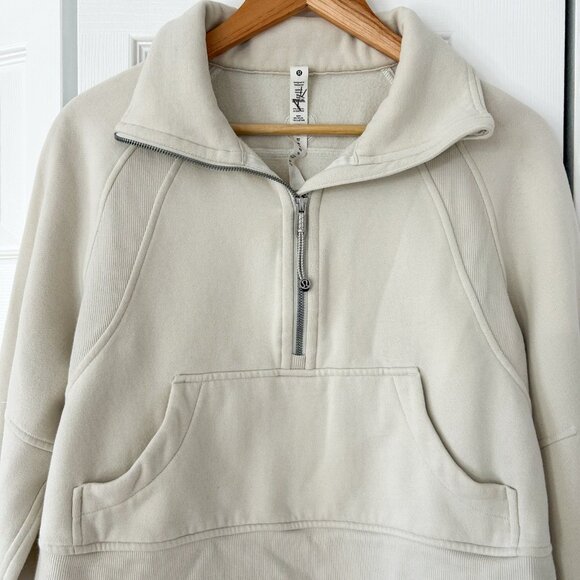 Lululemon Scuba Oversized Half Zip Pullover Funnel Neck Cream XS/S Cotton - Picture 3 of 6